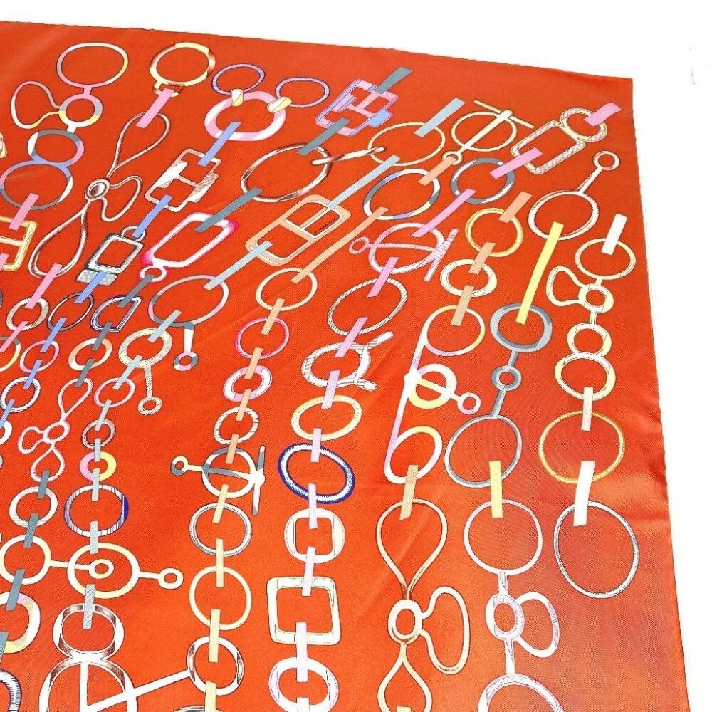 HERMES Carre90 Carre 90 DO RE BOUCLES Scarf silk Orange Unused - Picture 8 of 12